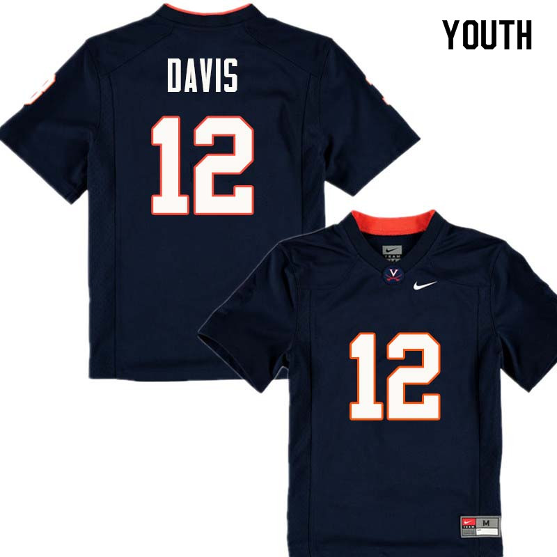 Youth #12 Bob Davis Virginia Cavaliers College Football Jerseys Sale-Navy - Click Image to Close